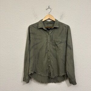 RAILS Ingrid Raw Button-Up Shirt in Olive Black Tie Dye